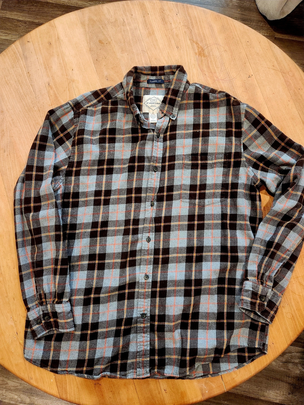St. John's Bay Grey and Brown Plaid Button-Down Shirt